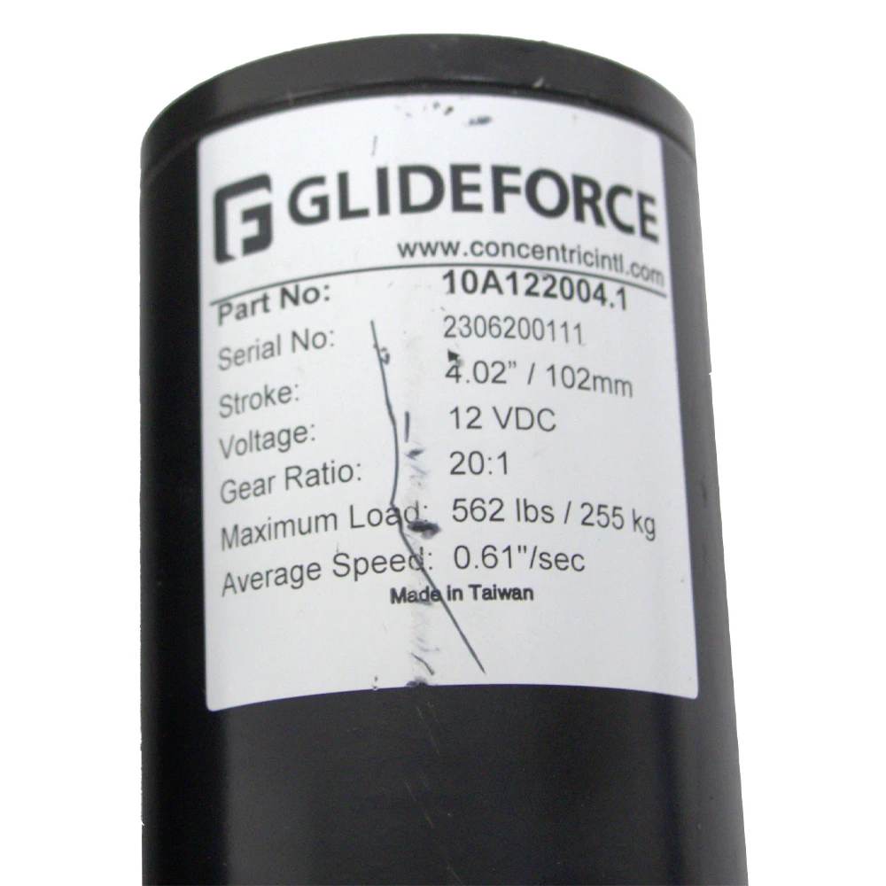 Label view 4" Stroke 500 lb. 12 Volt DC Linear Actuator w/Limit Switches GlideForce 10A122004.1