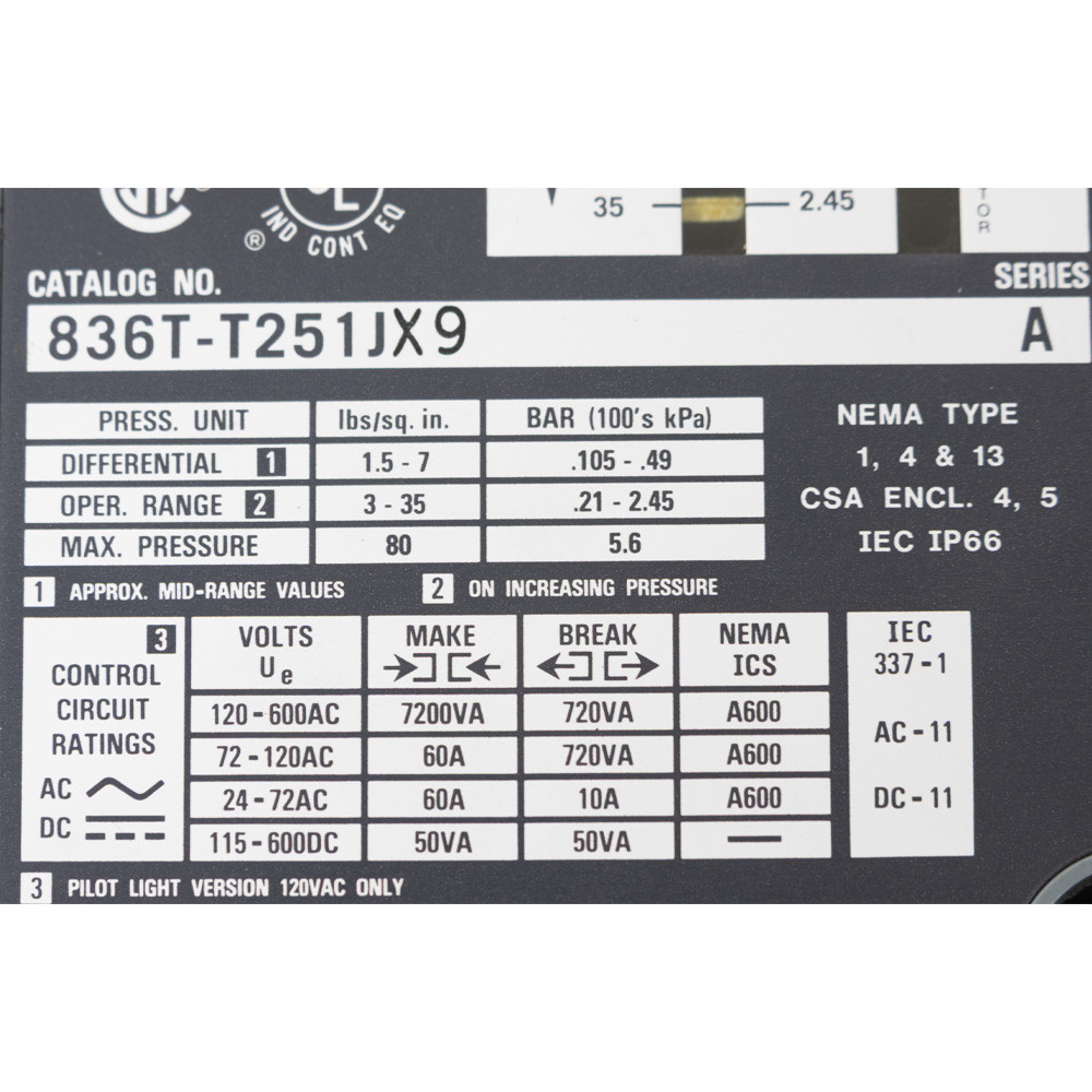 Pressure Control Switch Allen- Bradley 836T-T251JX9 [400302]