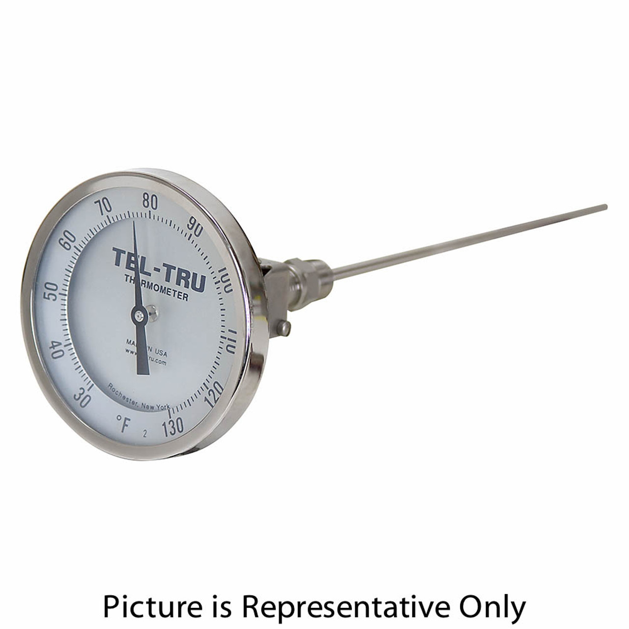 30 - 130 Degree F 5" Face 12" Stem Teltru AA575R Series 42101237 Thermometer [200640]