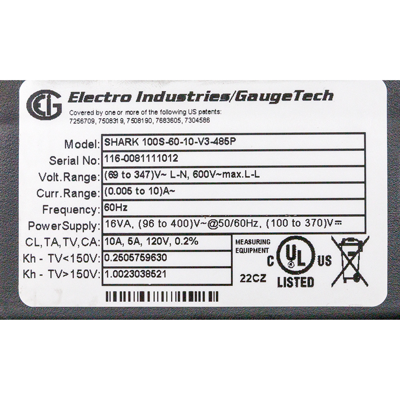 Submeter Electro Industries Gauge Tech Shark 100S-60-10-V3-485P [501004]
