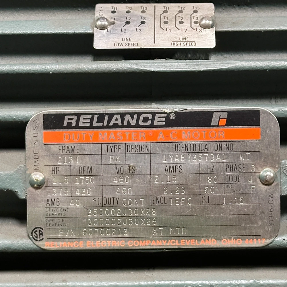 1.5/0.375 HP 1750/430 RPM 460 Volt AC Reliance Electric Motor [501166]