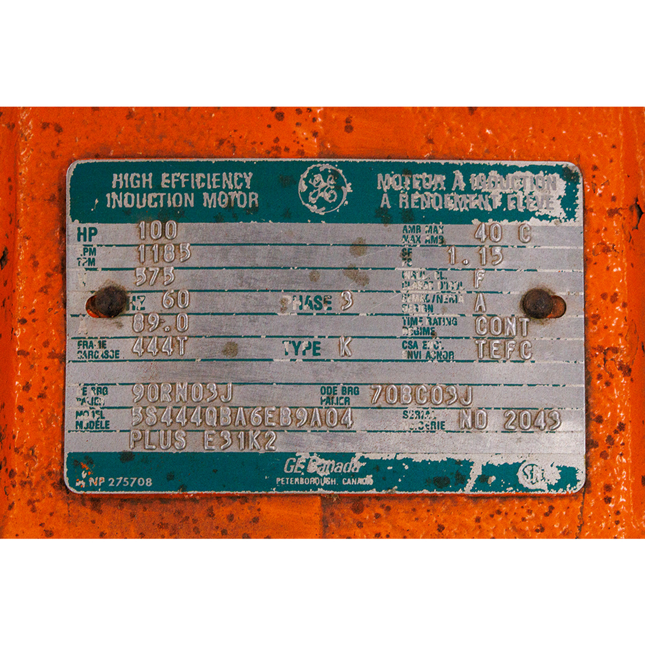 100 HP 1185 RPM 575 Volt AC 3Ph General Electric Motor [501178]