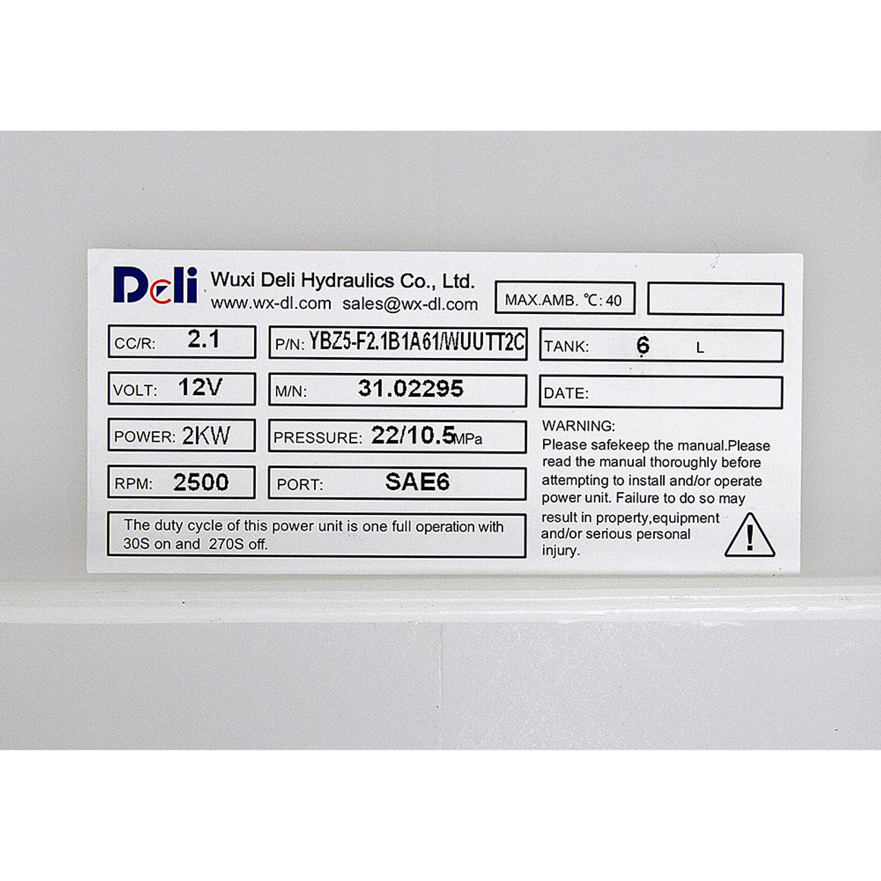 12 Volt DC 1.4 GPM 3000 PSI Double Acting Hyd Power Unit Bucher Wuxi YBZ5F21B1A61WUUTT2C [904425]