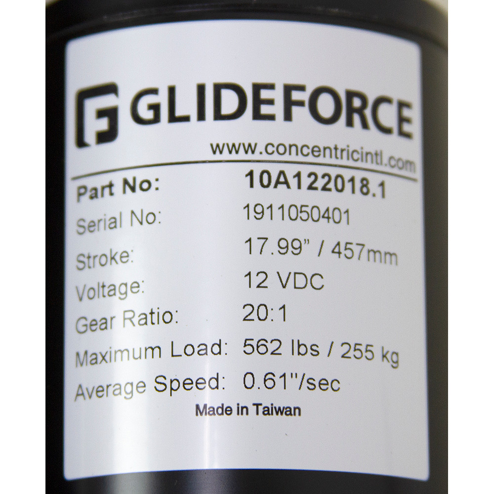 18" Stroke 500 Lbs 12 Volt DC Linear Actuator w/Limit Switches GlideForce 10A122018.1 [501366]