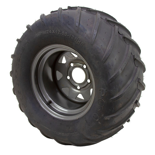 24x12.00-12 Left Hand Directional Lug Tread OTR Tire and Steel Wheel Assembly [700600]