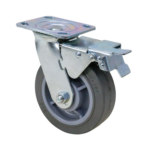 6" x 2" Swivel Plate Caster w/ Swivel/Wheel Brake Pemco ET6X2TPR [700730]