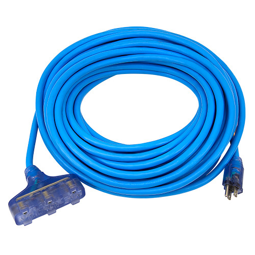 75 Ft 12/3 Sub Zero Blue Extension Cord 3X Outlets [501015]