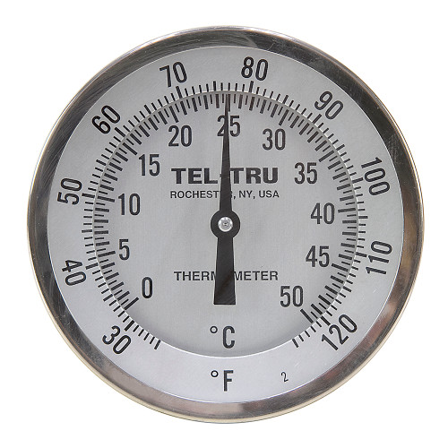 25 - 125 Degree F, 0 - 50 Degree C 5" Face 12" Stem Teltru GT500R Series 38101206 Thermometer [200666]