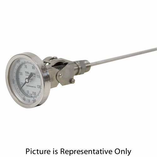 50 - 300 Degree F, 10 - 150 Degree C 3-3/16" Face 12" Stem Teltru AA375R Thermometer [200631]