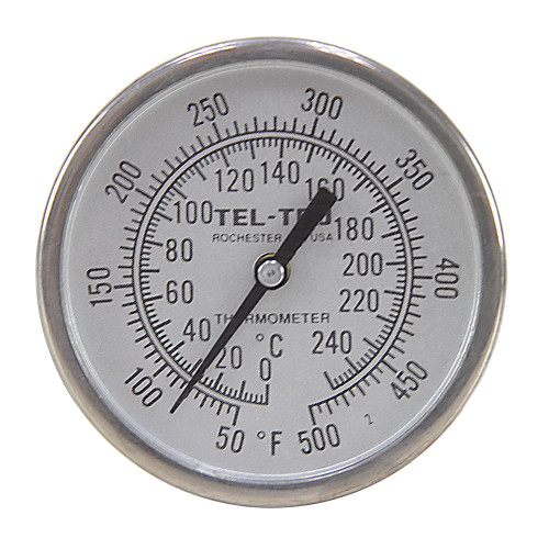 50 - 500 Degree F, 0 - 250 Degree C 1-3/4" Face 2-1/2" Stem Teltru GT100R Thermometer [200671]