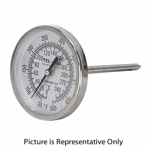 25 - 125 Degree F 1-3/4" Face 2-7/8" Stem Teltru GT100R Series 1610LZ60AFDAAAA Thermometer [200674]