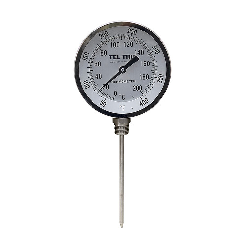 50-400 Degree F, 0-200 Degree C  5" Face 6" Stem Teltru BC501400FC Series 40100608 Thermometer [200715]