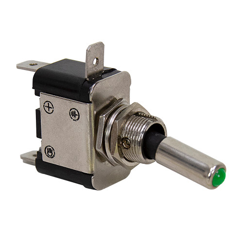 SPST Lighted Tip Toggle Switch Green LED 66-2052 [501316]