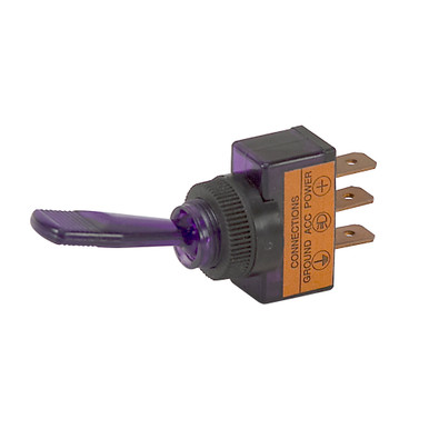 20 Amp SPST Illuminated Toggle Switch w/Purple Light - Surplus Center