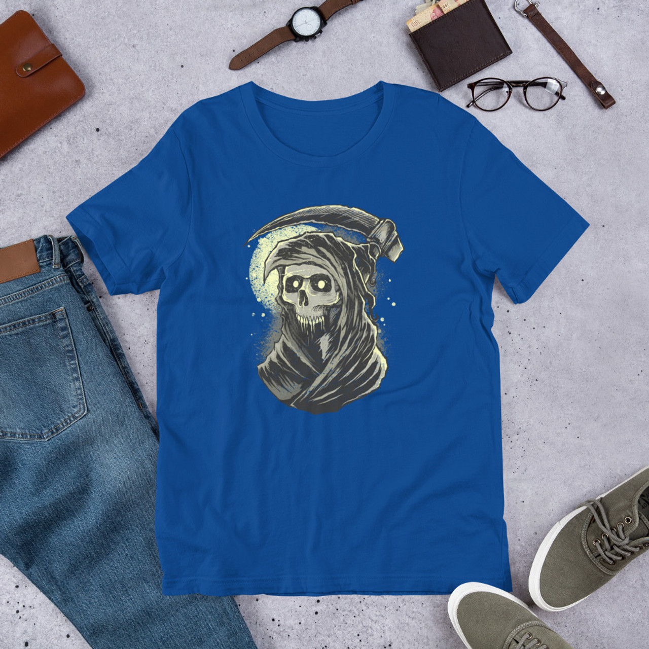 True Royal T-Shirt - Bella + Canvas 3001 Grim Reaper