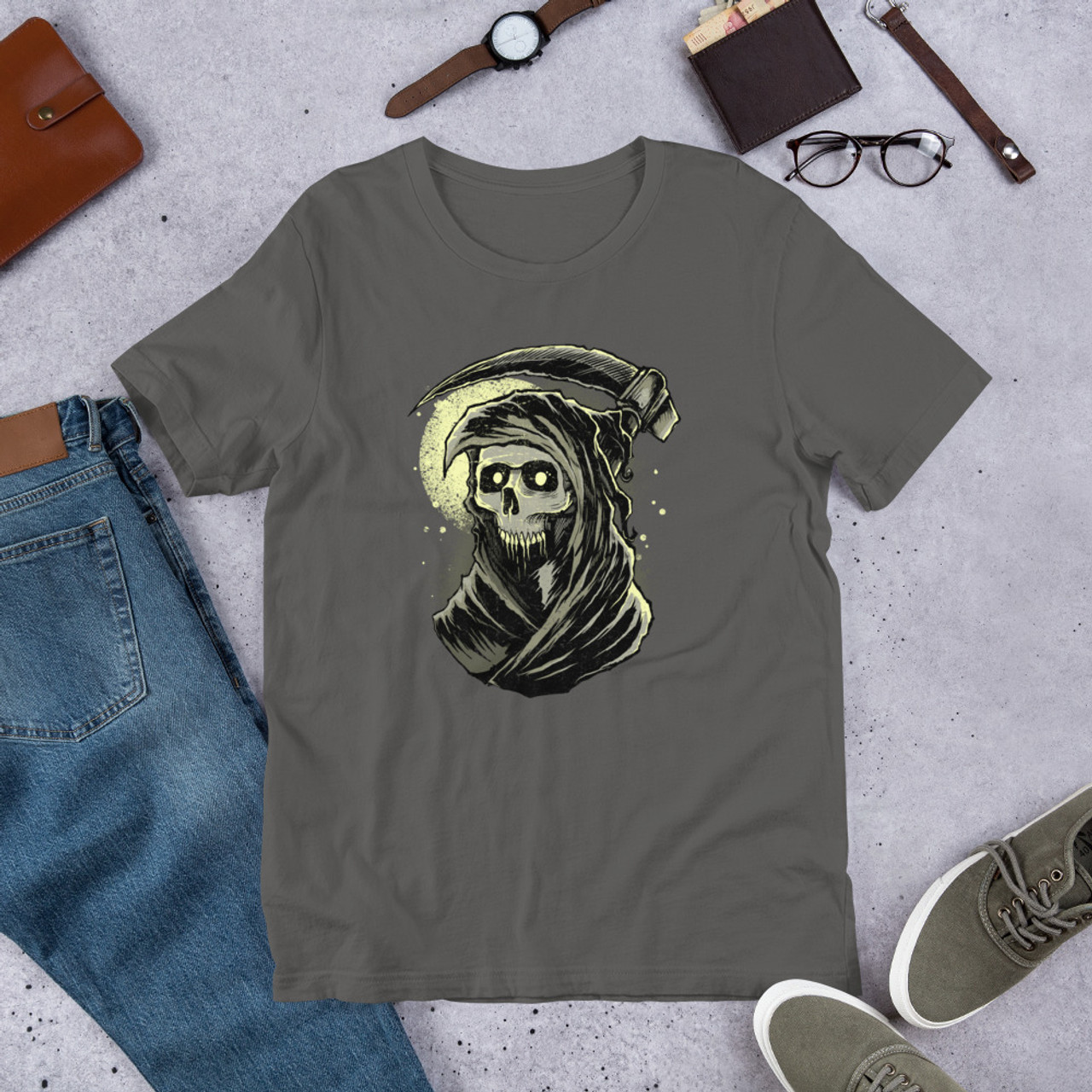Asphalt T-Shirt - Bella + Canvas 3001 Grim Reaper