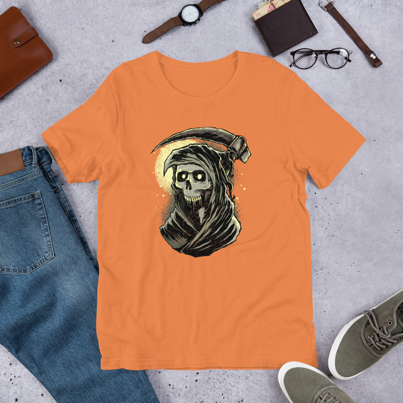 Burnt Orange T-Shirt - Bella + Canvas 3001 Grim Reaper