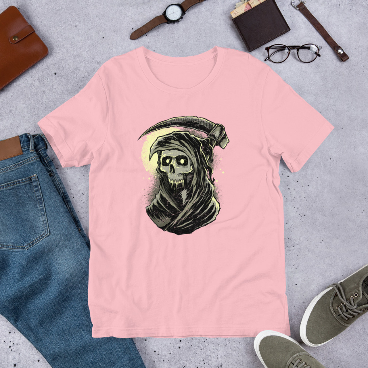 Pink T-Shirt - Bella + Canvas 3001 Grim Reaper