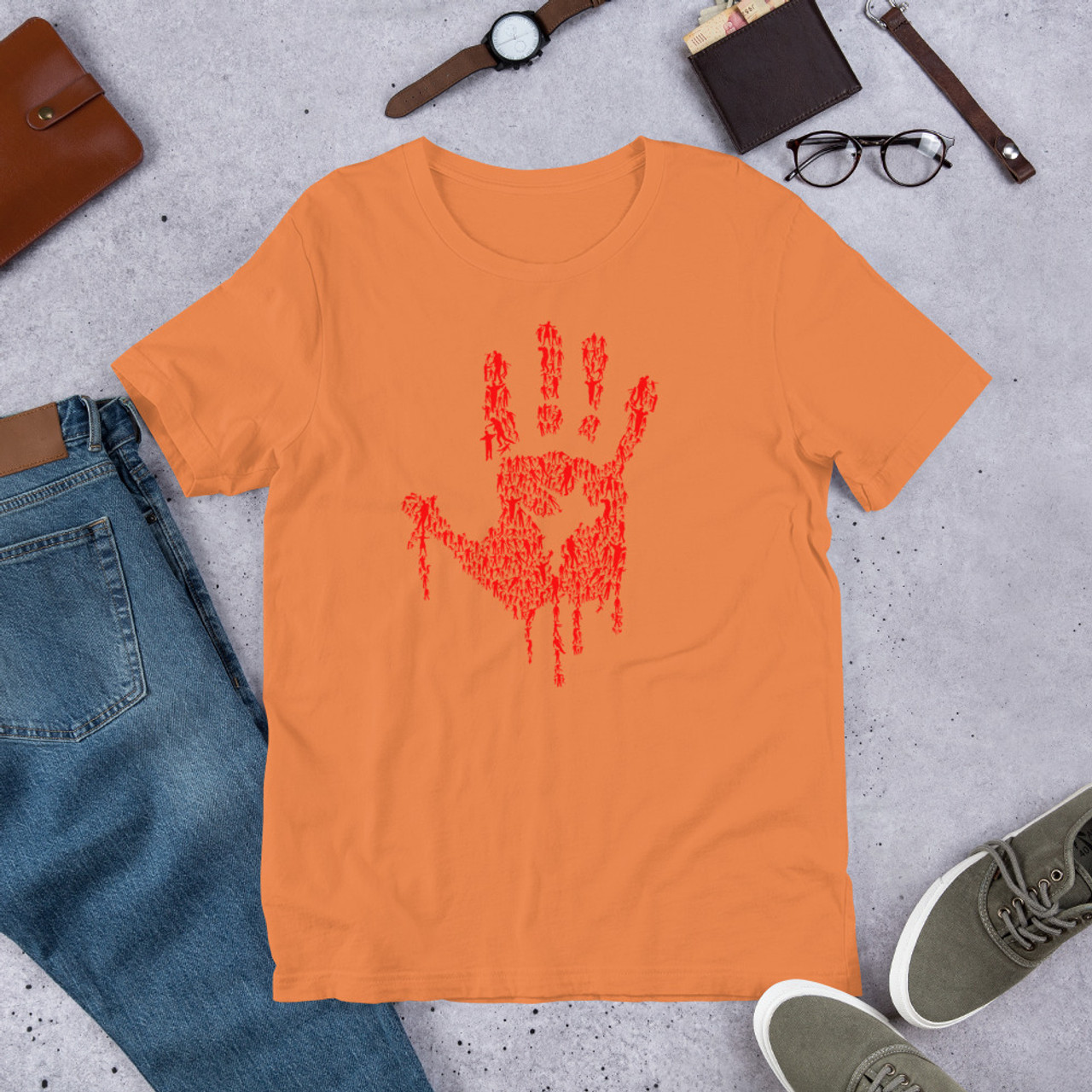 Burnt Orange T-Shirt - Bella + Canvas 3001 Hand of Zombies