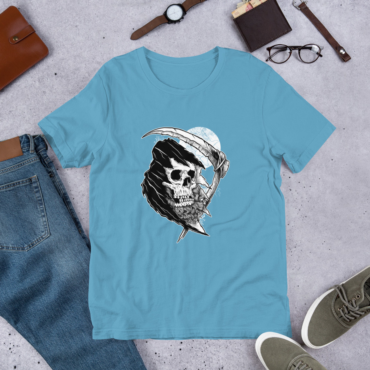 Ocean Blue T-Shirt - Bella + Canvas 3001 The Bearded Reaper