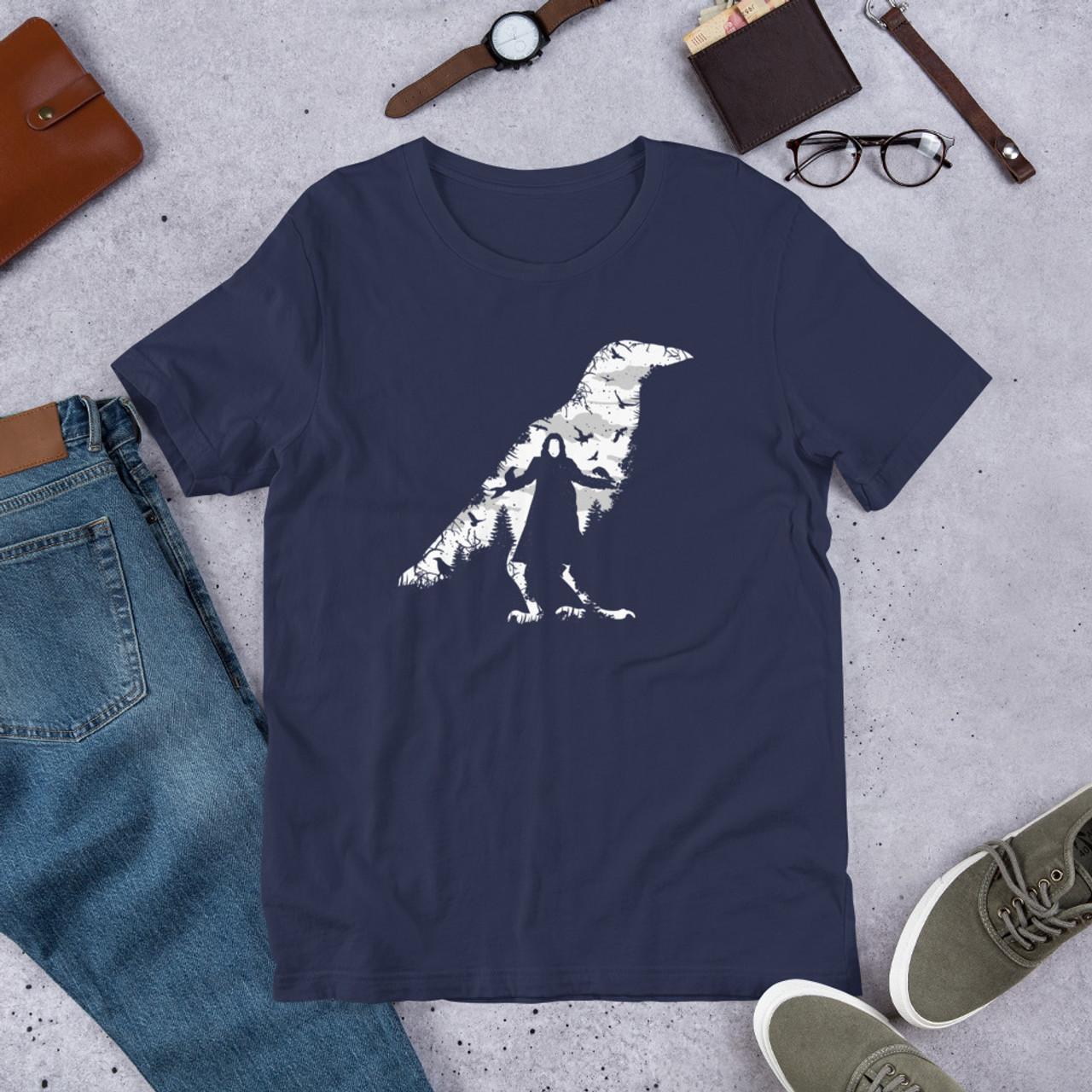 Navy T-Shirt - Bella + Canvas 3001 The Crow