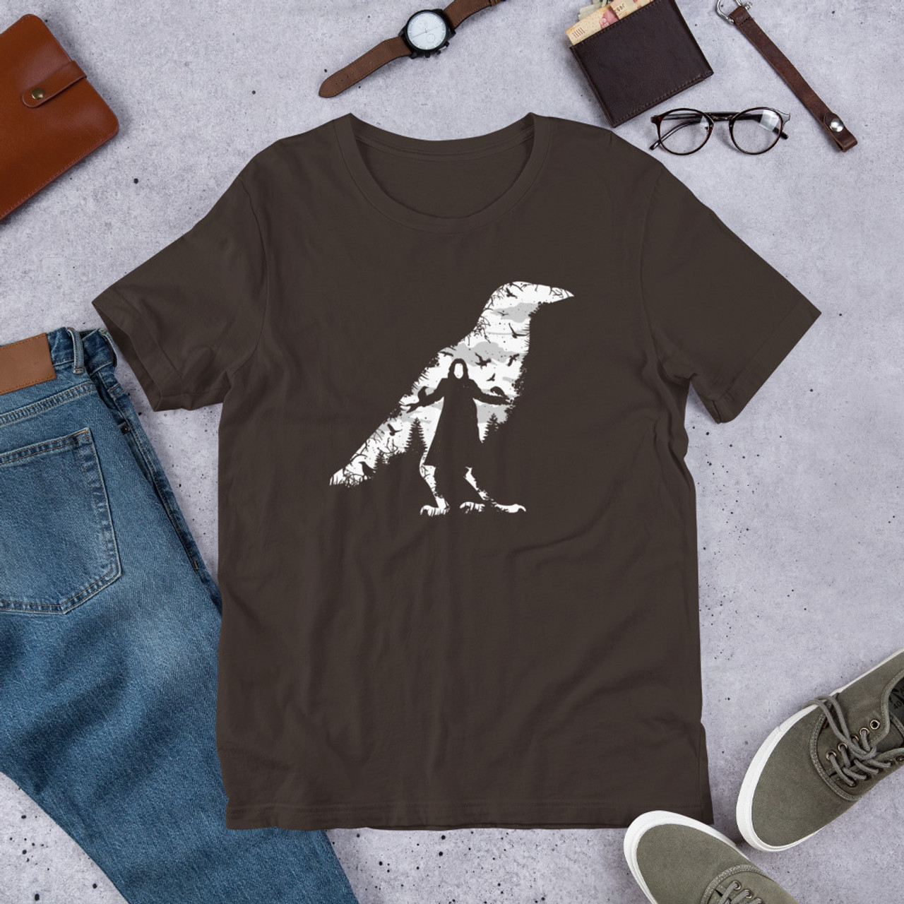 Brown T-Shirt - Bella + Canvas 3001 The Crow