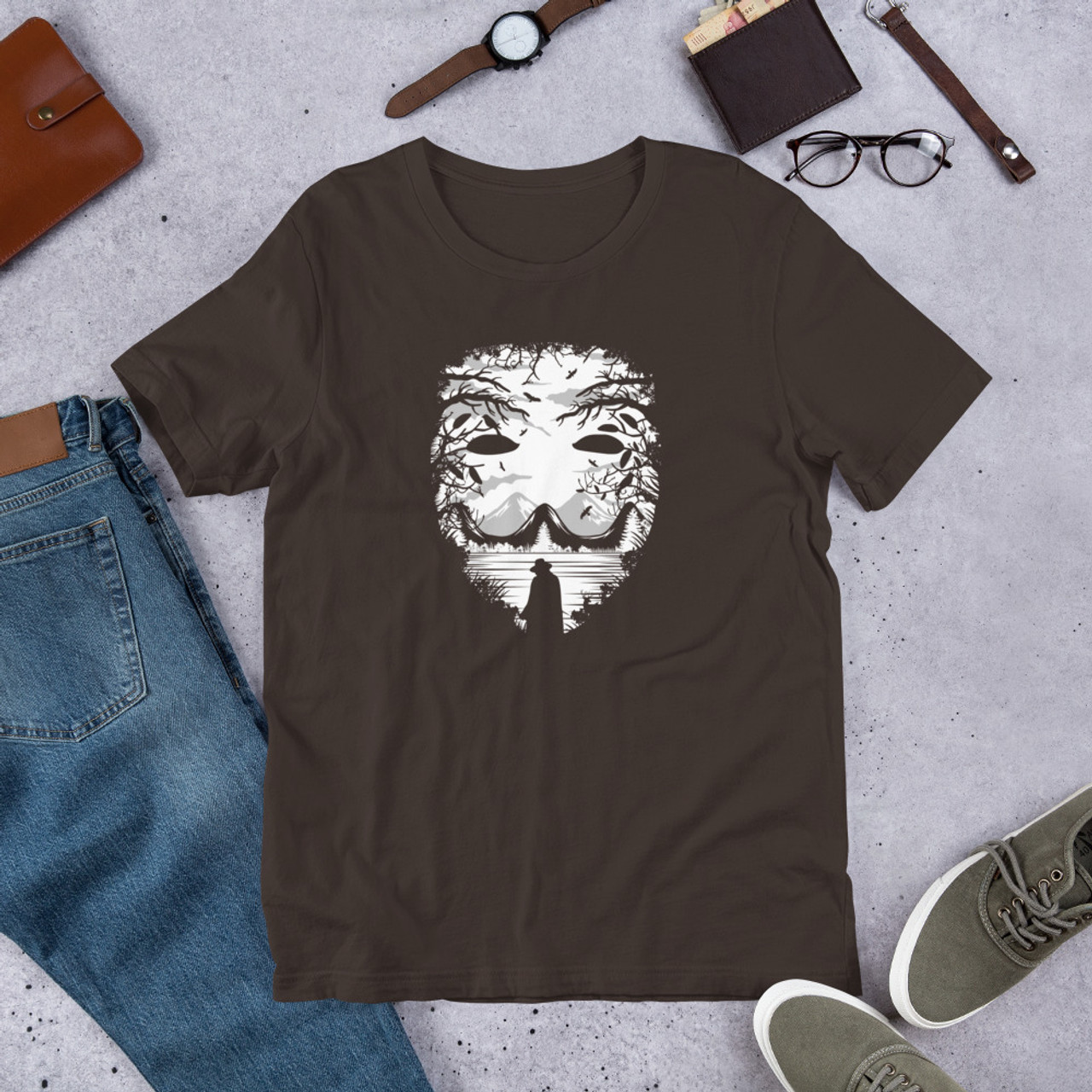 Brown T-Shirt - Bella + Canvas 3001 The Mask