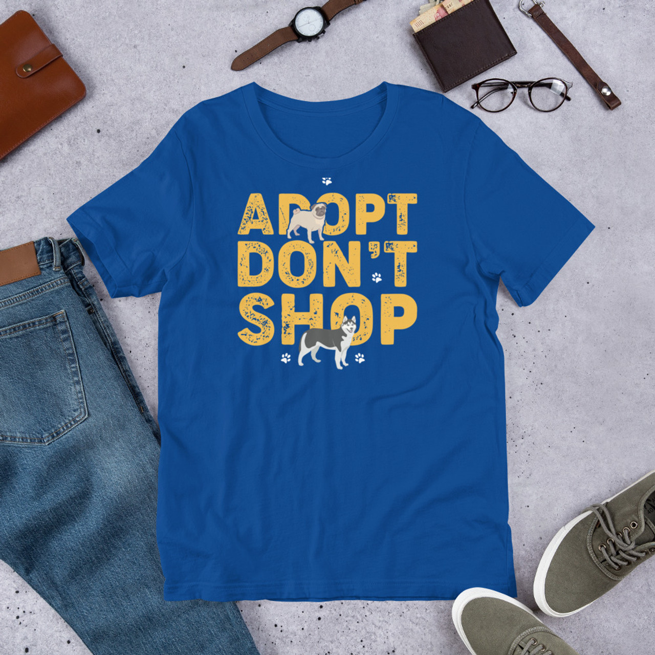 True Royal T-Shirt - Bella + Canvas 3001 Adopt Don't Shop
