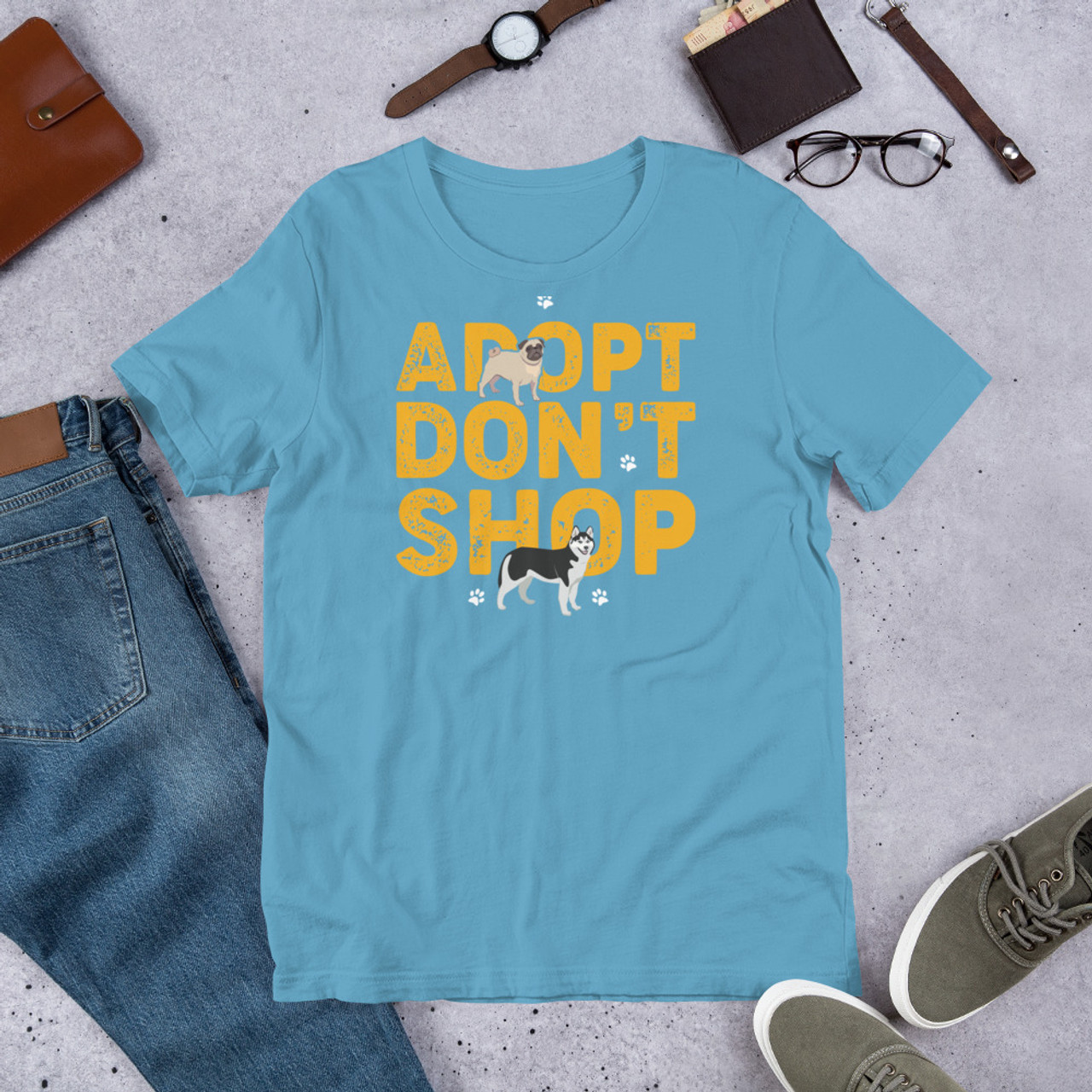 Ocean Blue T-Shirt - Bella + Canvas 3001 Adopt Don't Shop