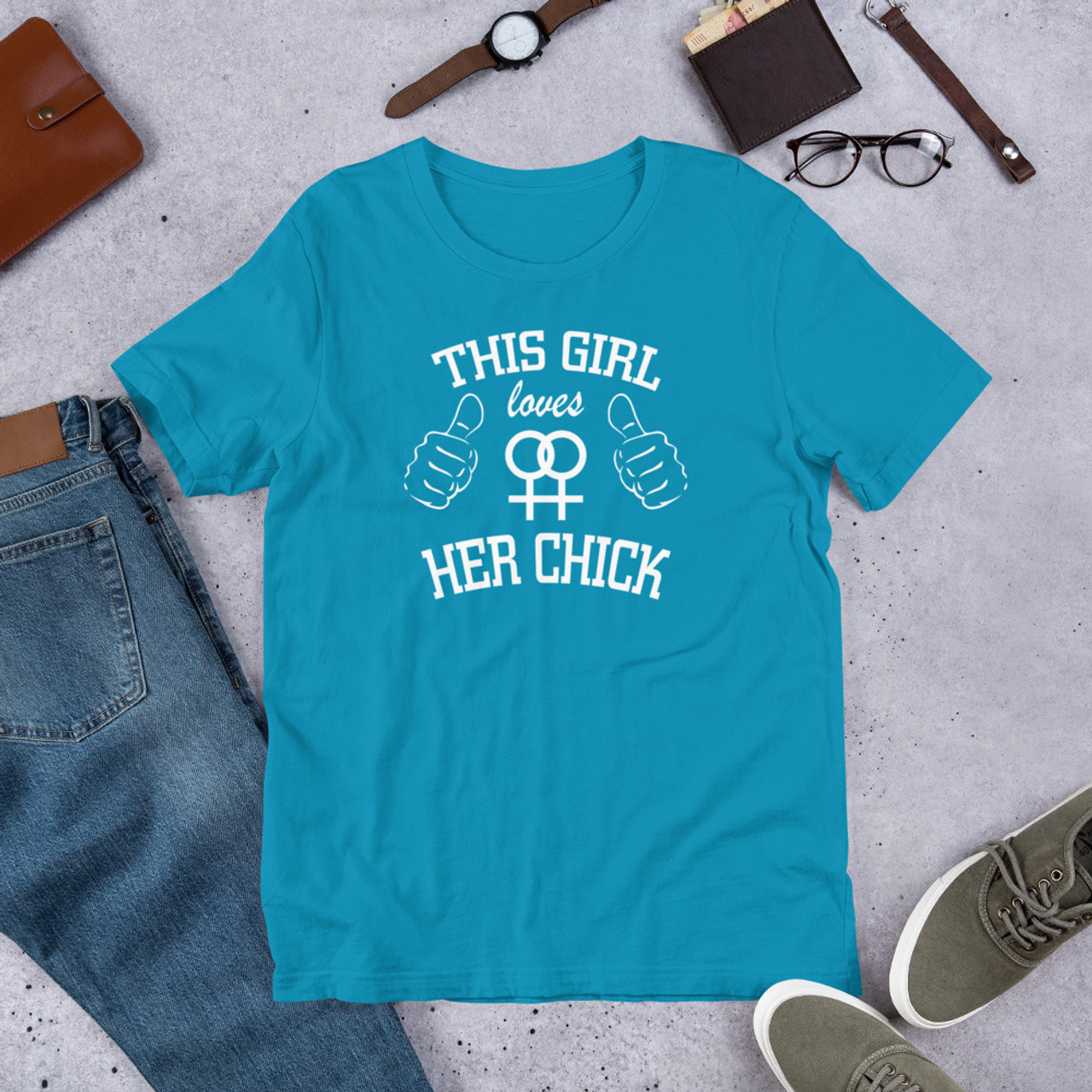 Aqua T-Shirt - Bella + Canvas 3001 This Girl Loves Her Chick