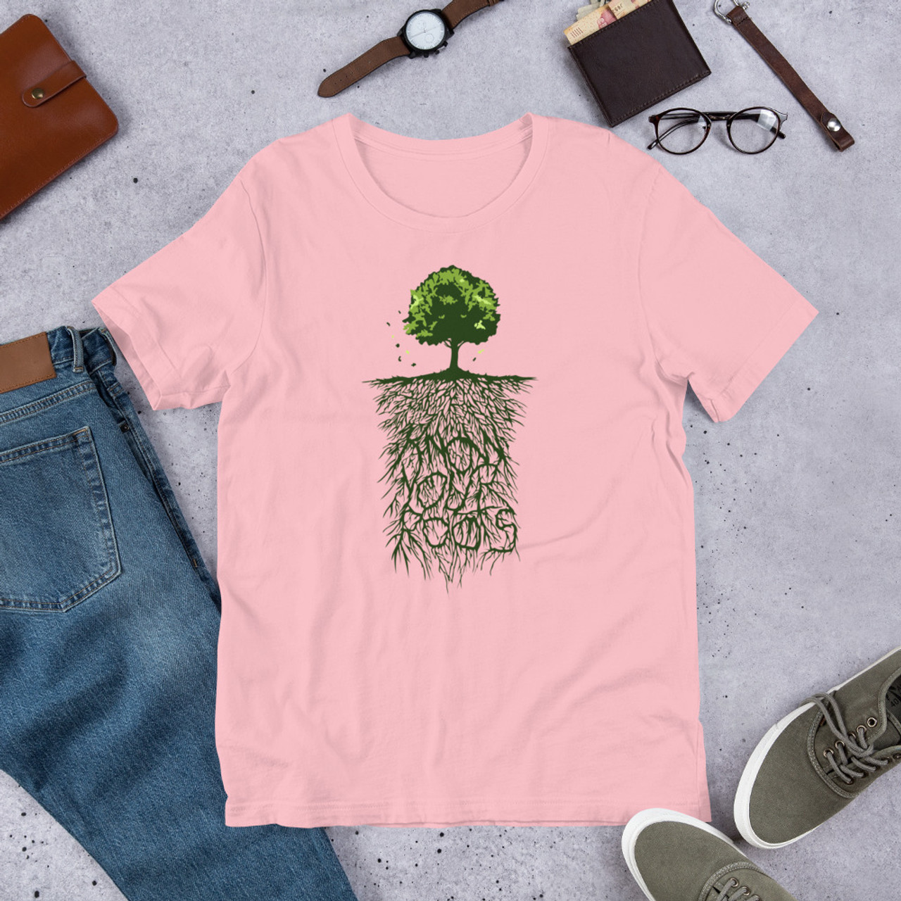Pink T-Shirt - Bella + Canvas 3001 Know Your Roots