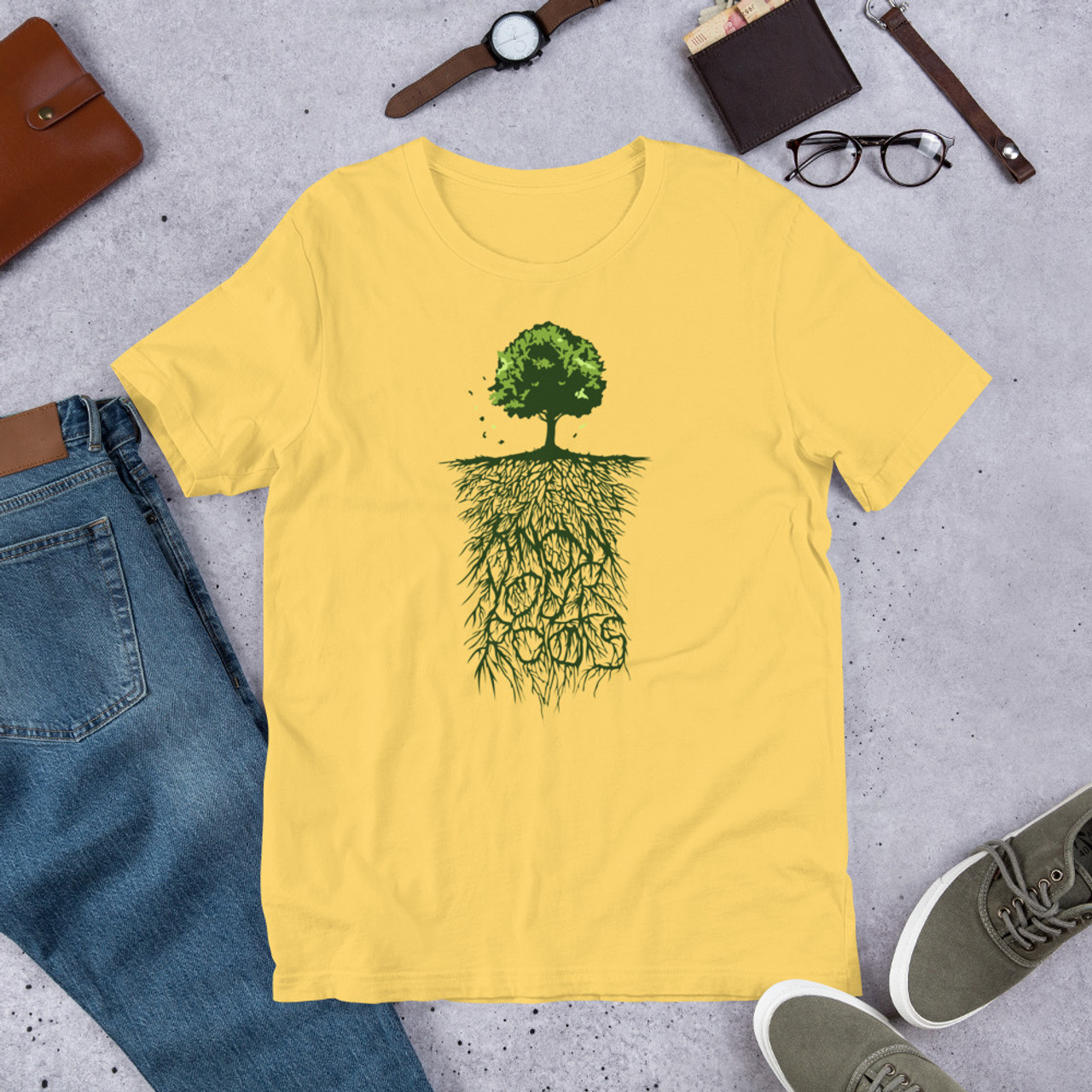 Yellow T-Shirt - Bella + Canvas 3001 Know Your Roots