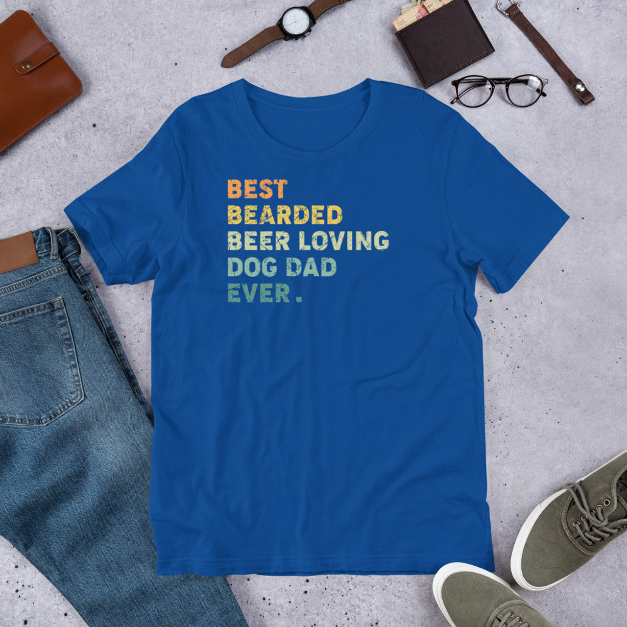 True Royal T-Shirt - Bella + Canvas 3001 Best Bearded Beer Loving Dog Dad Ever