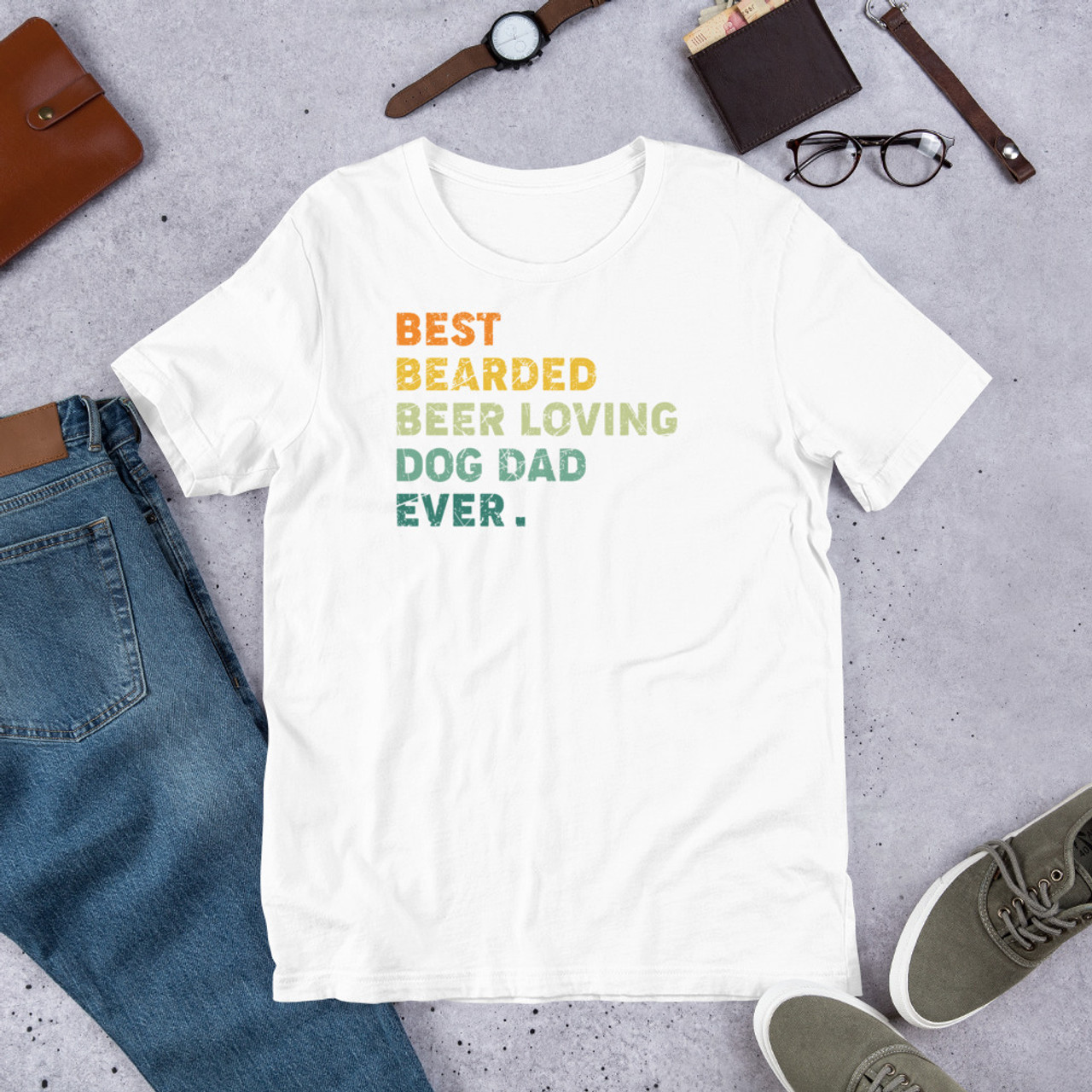 White T-Shirt - Bella + Canvas 3001 Best Bearded Beer Loving Dog Dad Ever