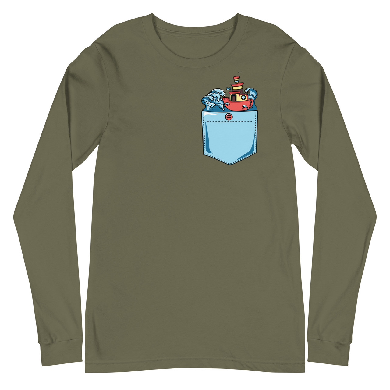 Angry Waves Pocket Unisex Long Sleeve Tee - Bella + Canvas 3501 