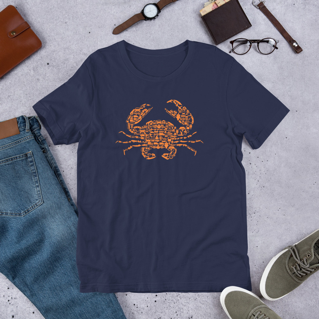 Navy T-Shirt - Bella + Canvas 3001 Crab