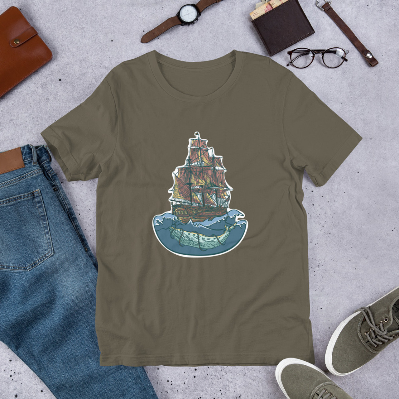 Army T-Shirt - Bella + Canvas 3001 Whale of a Ship