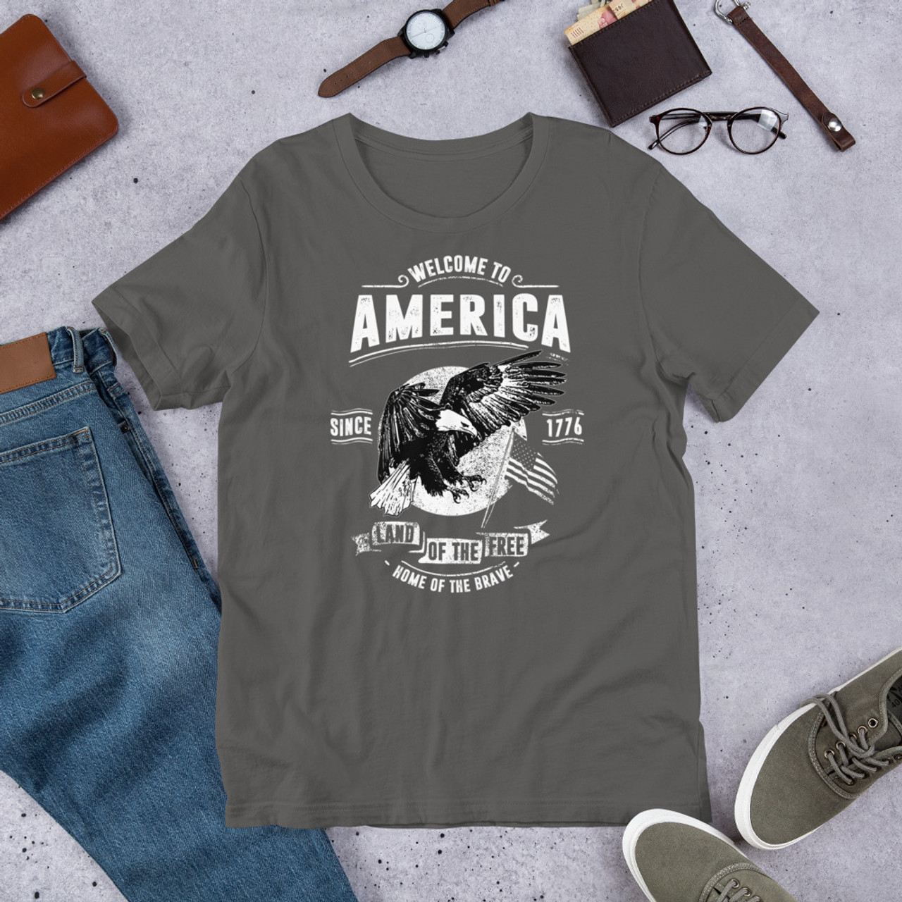 Asphalt T-Shirt - Bella + Canvas 3001 Welcome to America