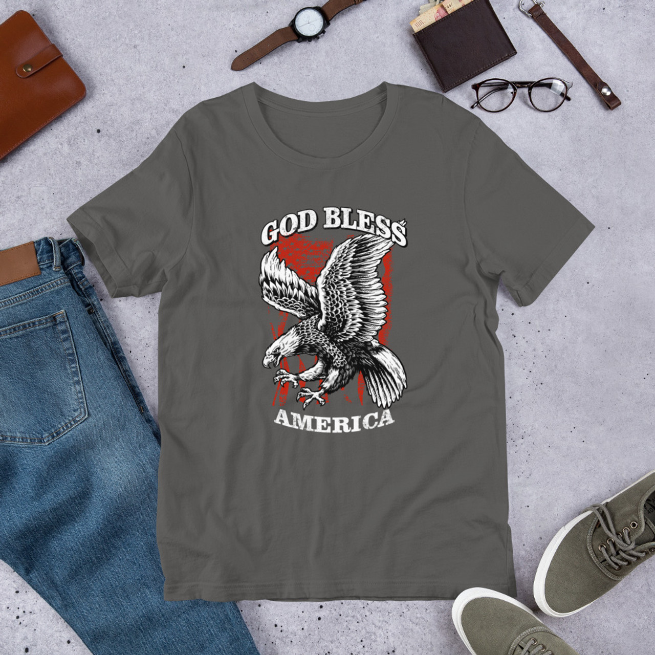 Asphalt T-Shirt - Bella + Canvas 3001 God Bless America