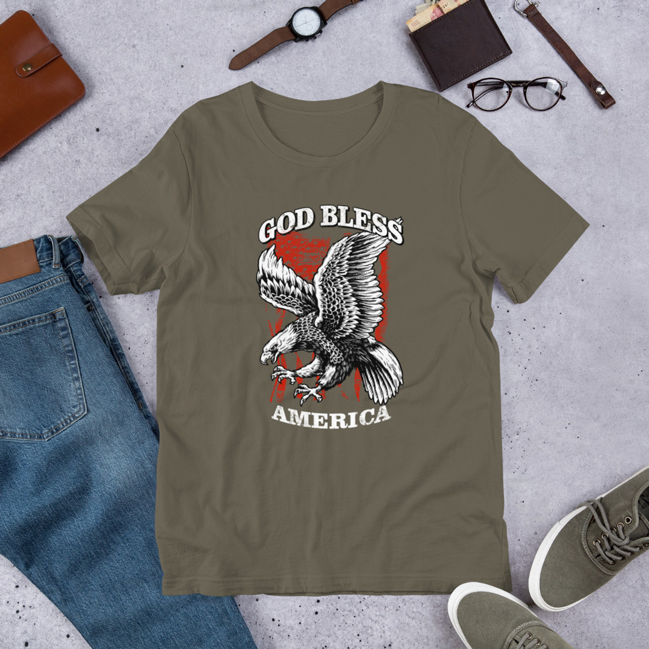 Army T-Shirt - Bella + Canvas 3001 God Bless America