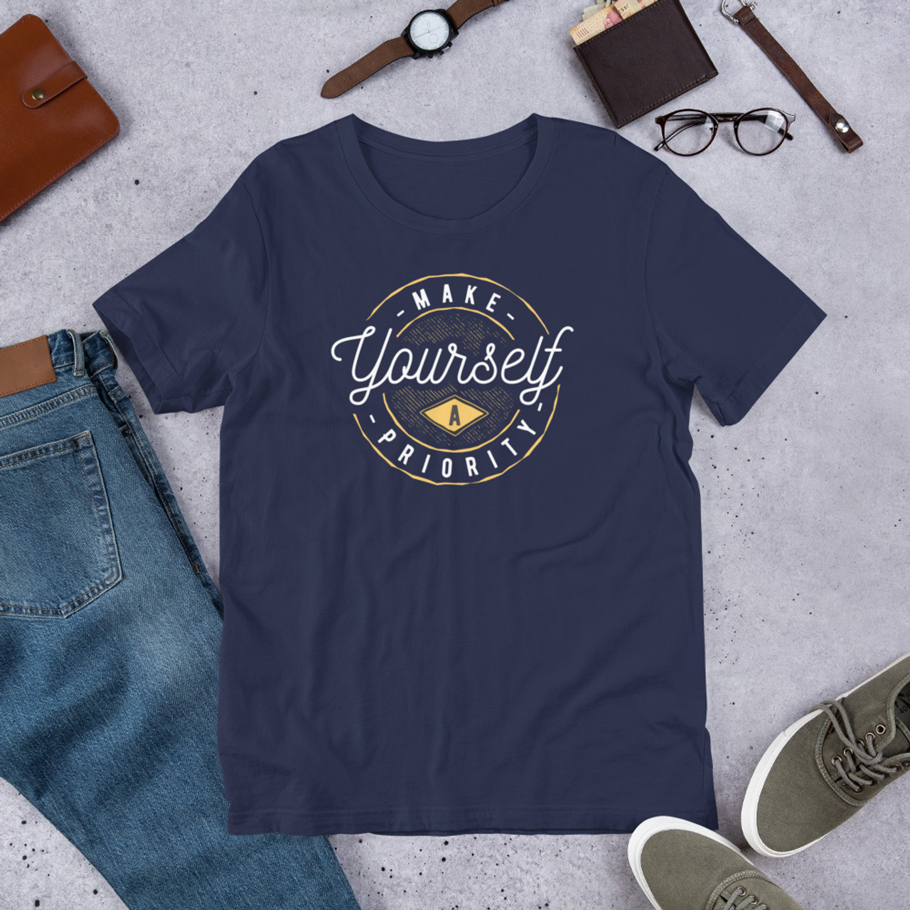 Navy T-Shirt - Bella + Canvas 3001 Make Yourself A Priority