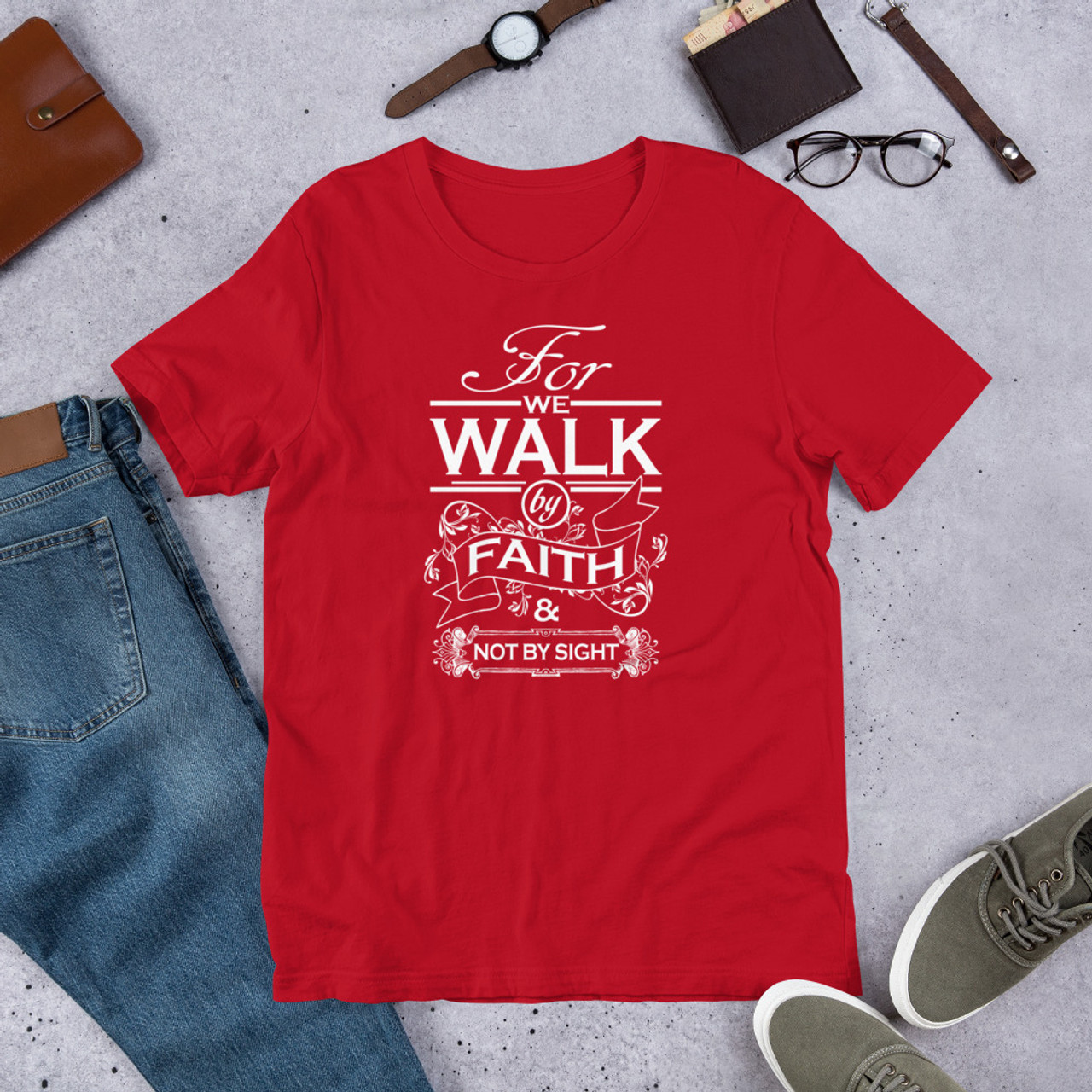 Red T-Shirt - Bella + Canvas 3001 Walk By Faith