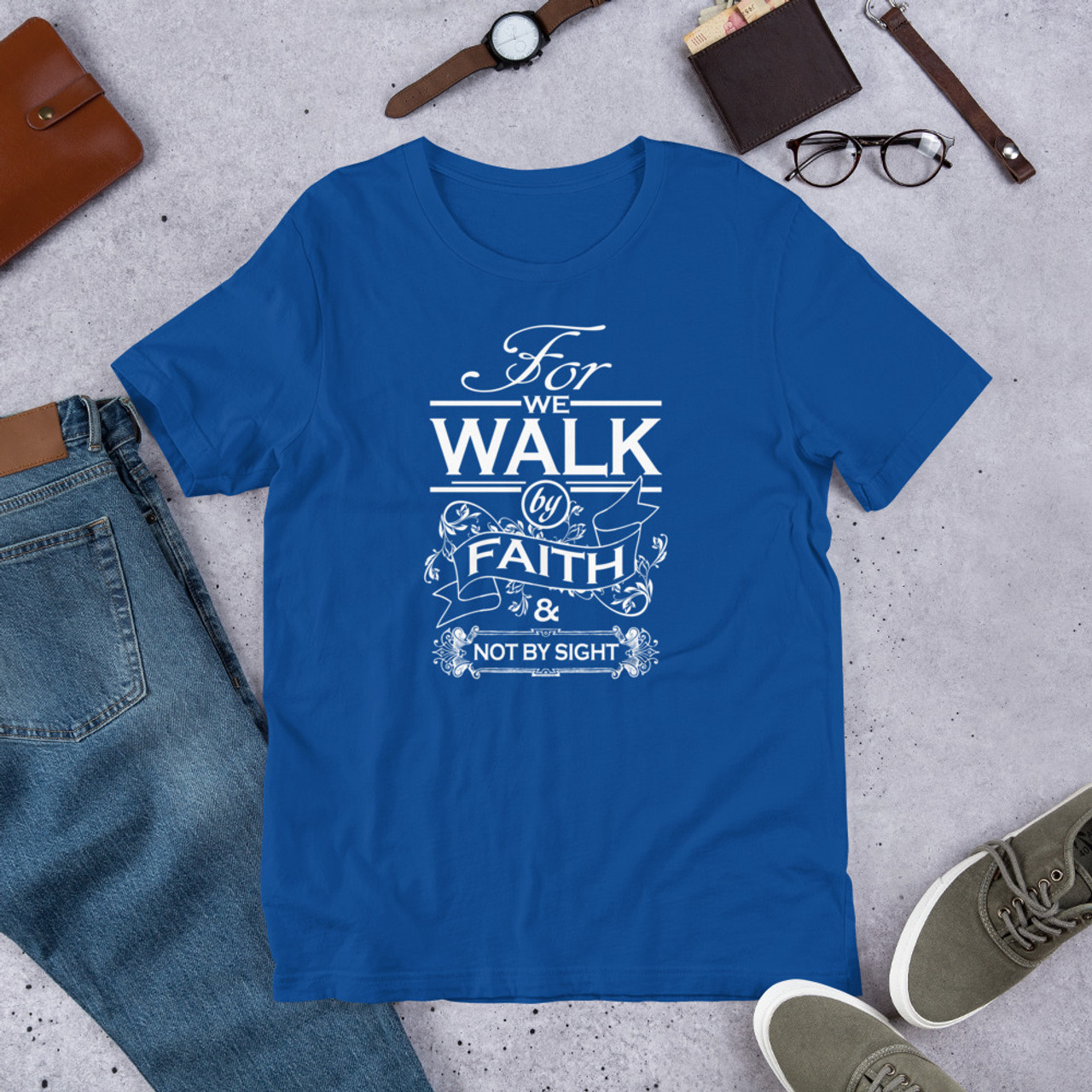 True Royal T-Shirt - Bella + Canvas 3001 Walk By Faith