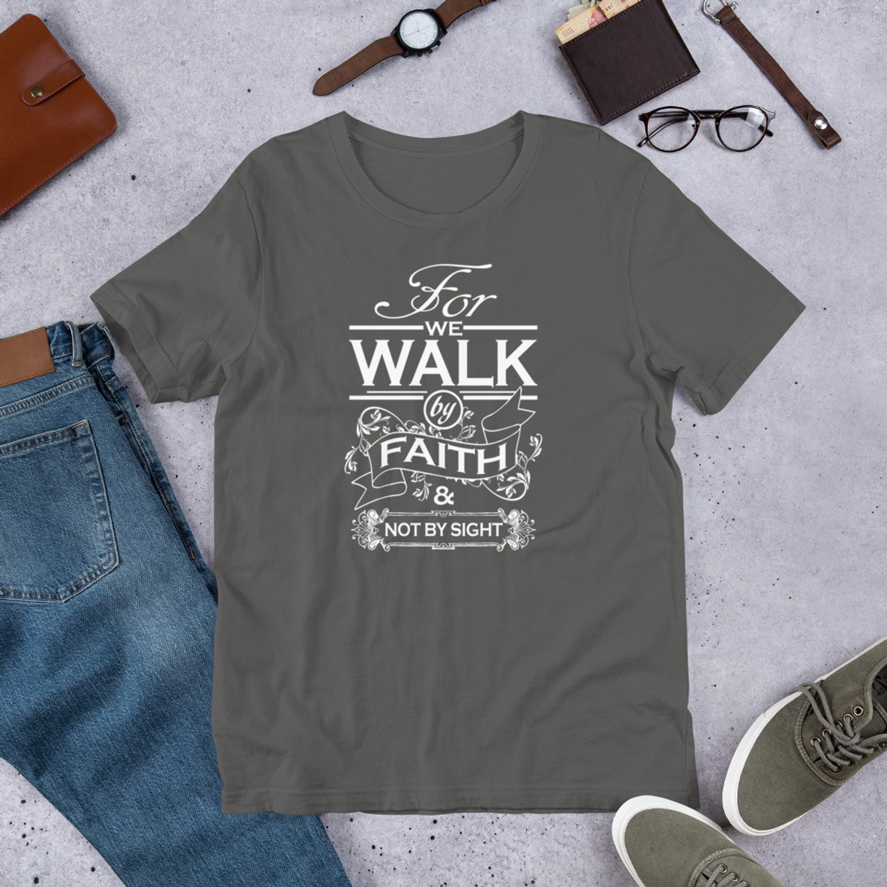 Asphalt T-Shirt - Bella + Canvas 3001 Walk By Faith