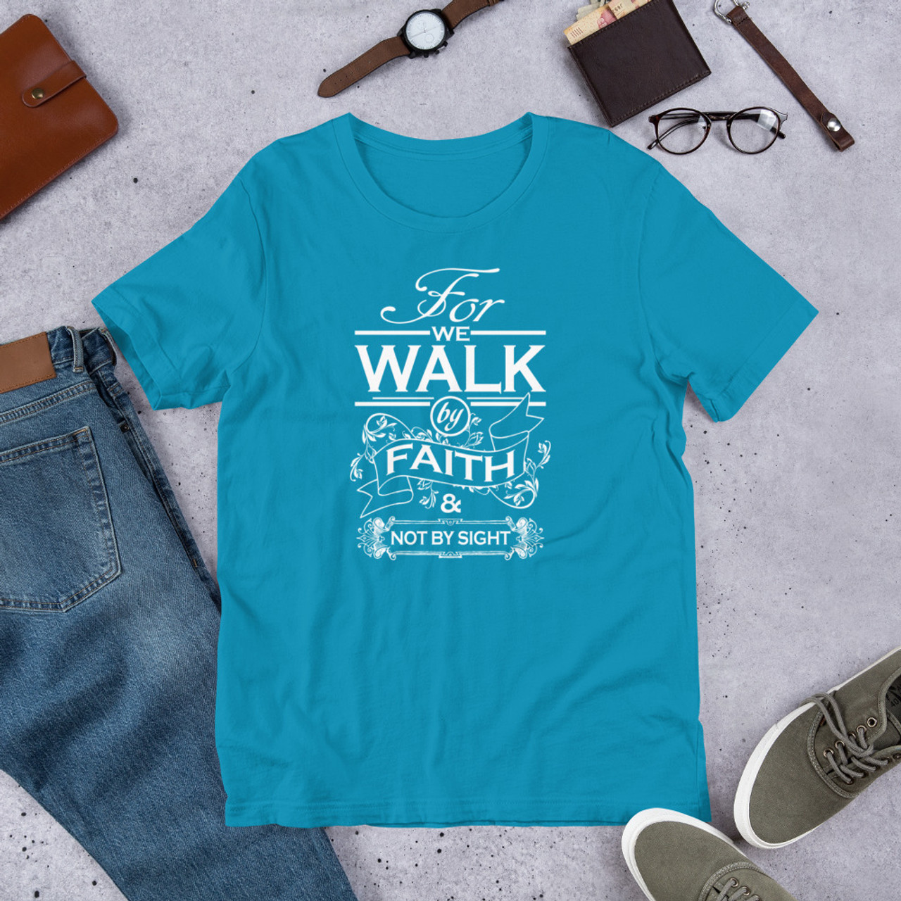 Aqua T-Shirt - Bella + Canvas 3001 Walk By Faith