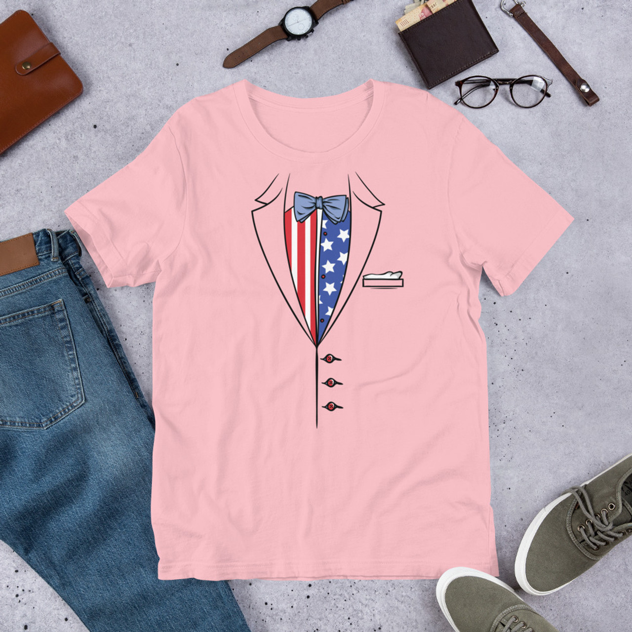 Pink T-Shirt - Bella + Canvas 3001 American Tuxedo