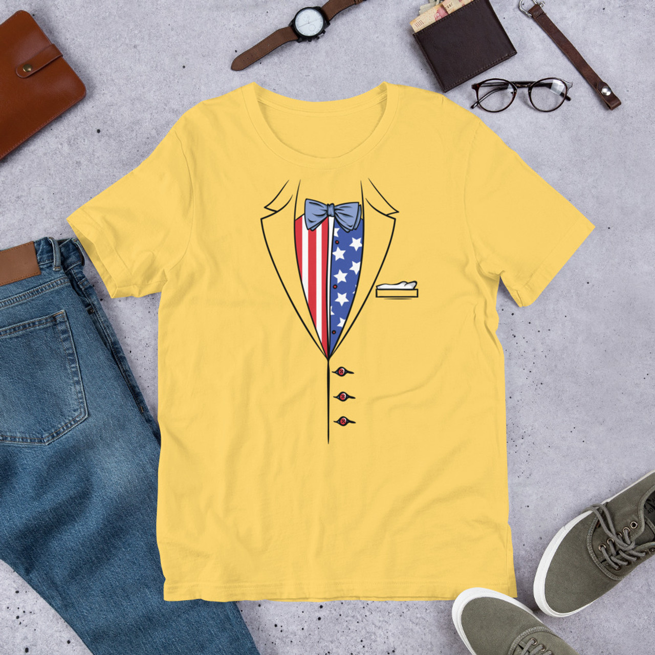 Yellow T-Shirt - Bella + Canvas 3001 American Tuxedo