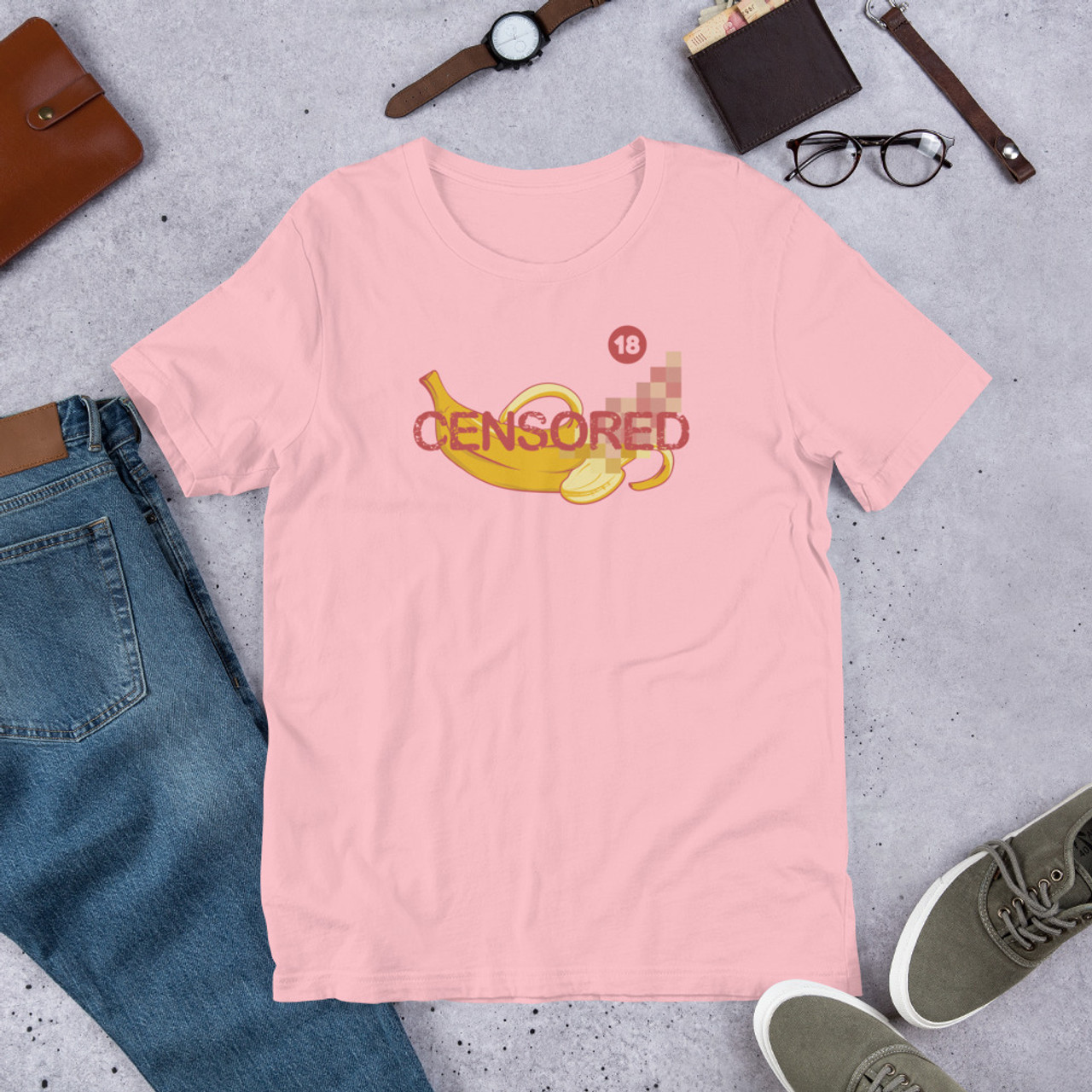 Pink T-Shirt - Bella + Canvas 3001 Banana Censored