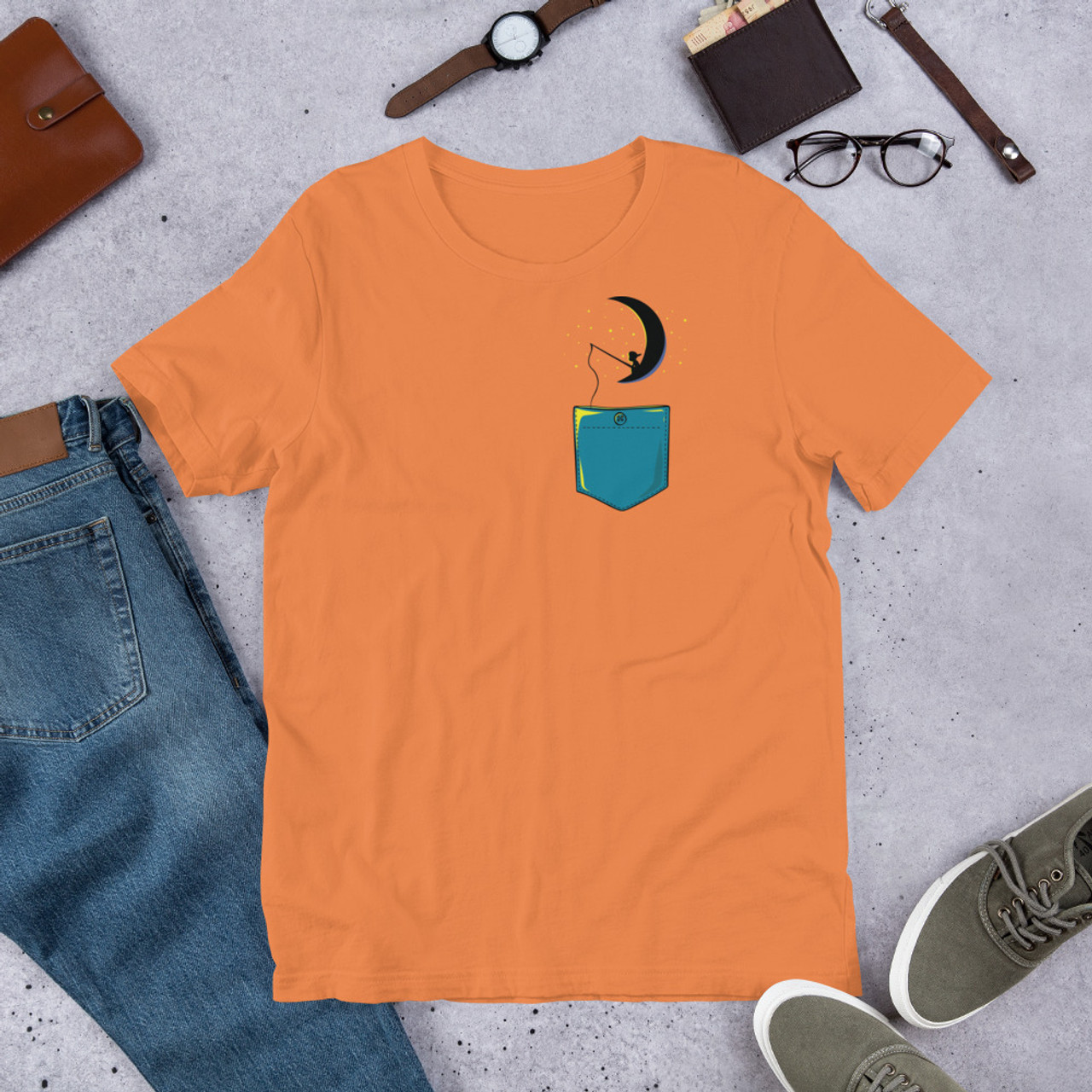 Burnt Orange T-Shirt - Bella + Canvas 3001 Child On Moon Pocket