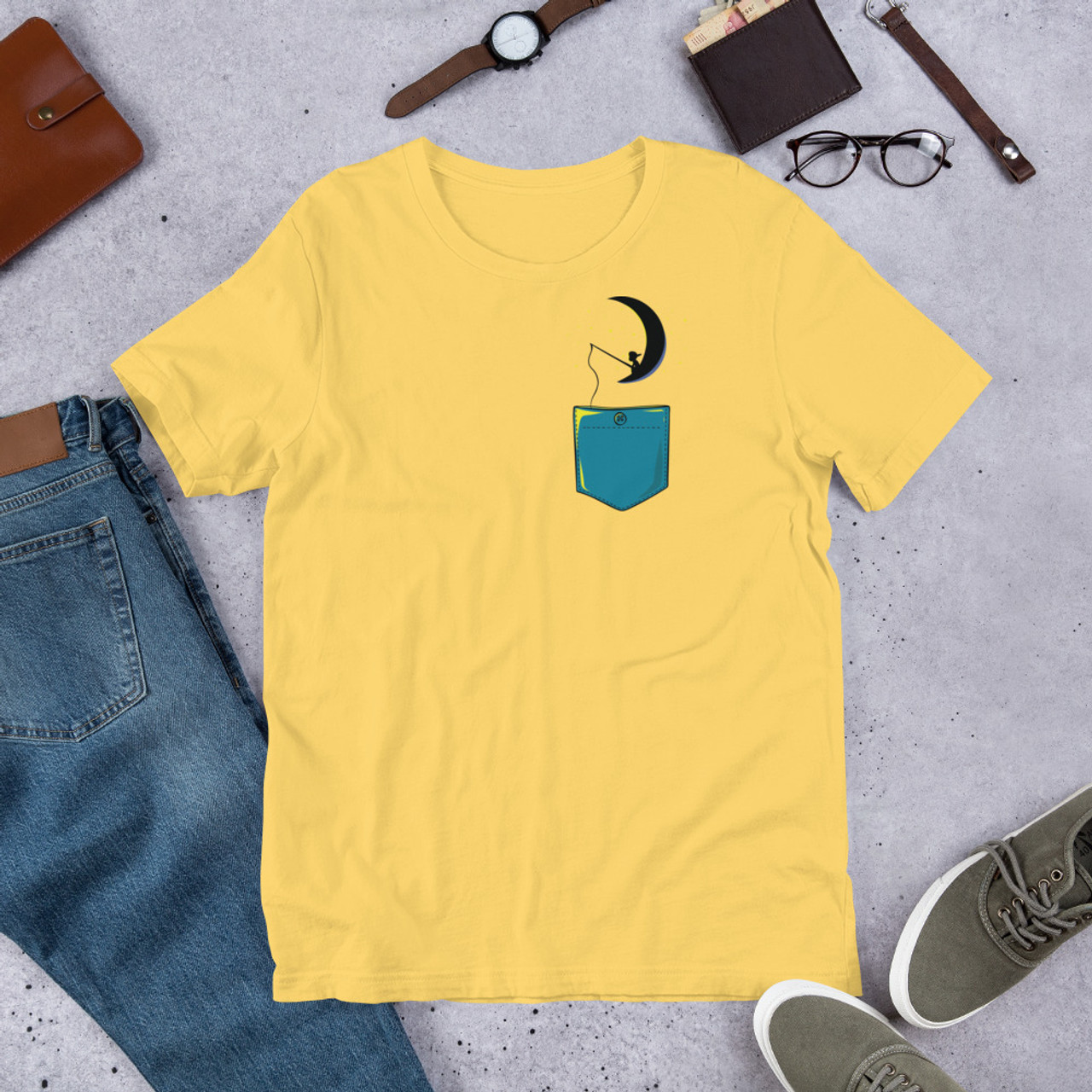 Yellow T-Shirt - Bella + Canvas 3001 Child On Moon Pocket